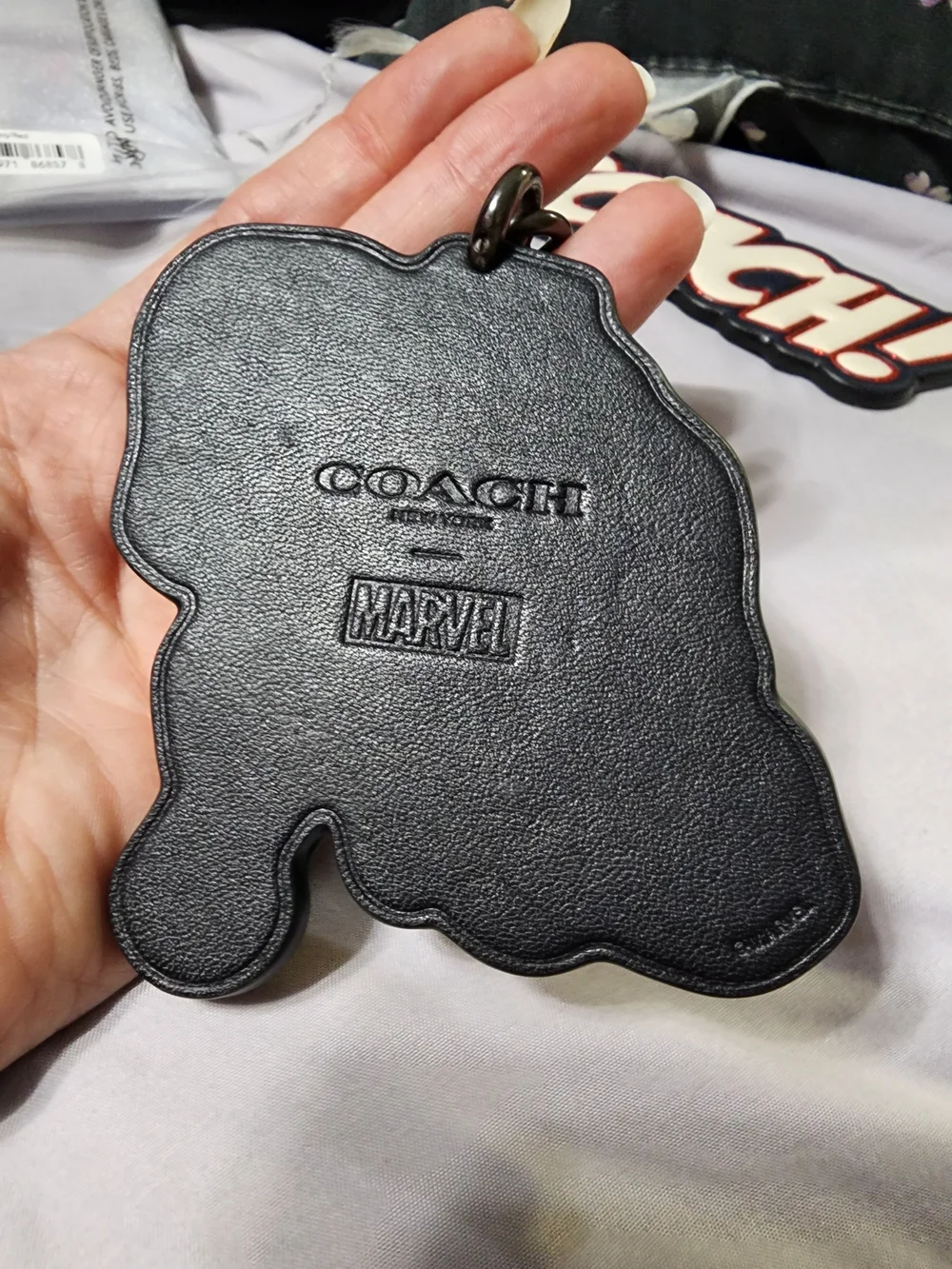 New Coach Marvel Blue and Black Leather Black Panther Keychain, Bag Charm - Picture 2 of 3